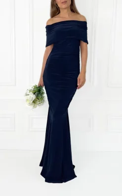 Discount 🔥 Honor Gold Alana Navy Bardot Fishtail Bridesmaids Maxi 👗 Dress 🥰