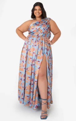 Wholesale 😀 Anaya With Love Curve Recycled One Shoulder Leaf Print Maxi 👗 Dress ⌛