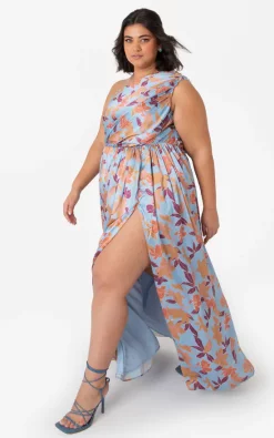 Wholesale 😀 Anaya With Love Curve Recycled One Shoulder Leaf Print Maxi 👗 Dress ⌛ -Alie Street Shop ANAYA 1309220253