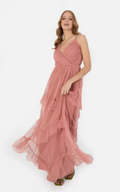 Flash Sale ⭐ Anaya With Love Recycled Dusty Pink Cami Maxi 👗 Dress With Frill Detail 🧨