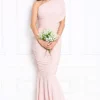 Brand new 😍 Honor Gold Alice Maxi Bridesmaids 👗 Dress One Shouldered With Fishtail In Blush Pink ✔️ -Alie Street Shop Alice One Shoulder Fishtail Maxi Dress Blush Front 2 with bridesmaids flowers HG 185