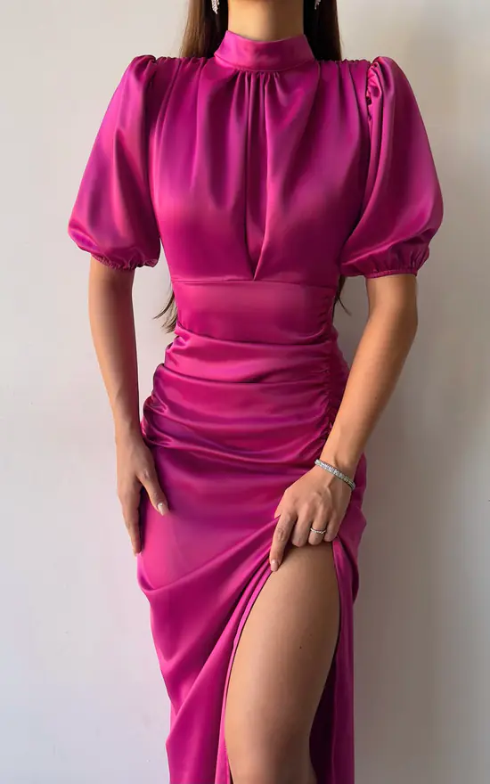 Outlet π KANDS LONDON Amanda Ruched Halter Maxi π Dress In Fuchsia Pink π 4 Outlet π KANDS LONDON Amanda Ruched Halter Maxi π Dress In Fuchsia Pink π - Image 2
