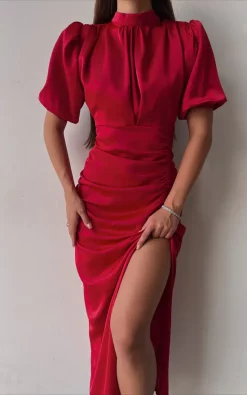 Best reviews of 👍 KANDS LONDON Amanda Ruched Halter Maxi 👗 Dress In Red 🔔