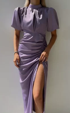 Coupon ⌛ KANDS LONDON Amanda Ruched Halter Maxi 👗 Dress In Purple 🛒