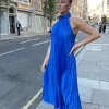 Outlet ✨ YLONDON Plissé Satin Maxi 👗 Dress Giselle In Cobalt Blue 🥰 -Alie Street Shop B3C54014 885D 483E 8FC5 2EC15D0003A6