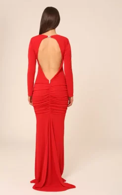 Coupon 🎁 Honor Gold Bella Red Backless With Long Sleeves Maxi 👗 Dress 🤩 -Alie Street Shop BELLA MAXI RED BACK 7X0A8705 copy