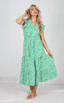 Alie Street Shop 40 Best deal β¨ Boutique Store Green Short Sleeve Tiered Maxi π Dress β¨