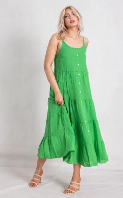 Flash Sale π€© Boutique Store Green Linen Button Down Tiered Maxi π Dress β¨