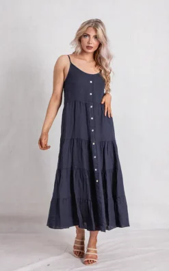 Best Pirce 🤩 Boutique Store Navy Linen Button Down Tiered Maxi 👗 Dress 😍 -Alie Street Shop BS 10 06 2022 788