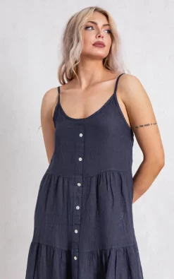 Best Pirce 🤩 Boutique Store Navy Linen Button Down Tiered Maxi 👗 Dress 😍 -Alie Street Shop BS 10 06 2022 795