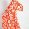 Wholesale 👍 Boutique Store Orange Floral Tiered Maxi 👗 Dress ✔️