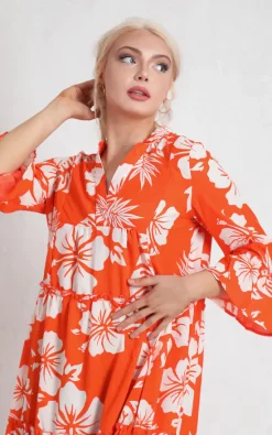 Wholesale 👍 Boutique Store Orange Floral Tiered Maxi 👗 Dress ✔️ -Alie Street Shop Capture00044