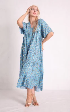 Brand new 😍 Boutique Store Blue Floral V Neck Tiered 👗 Dress ✨ -Alie Street Shop Capture01149