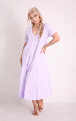 Cheap 🎉 Boutique Store Lilac Cheesecloth V Neck Tiered Maxi 👗 Dress 🎉 -Alie Street Shop Capture01323