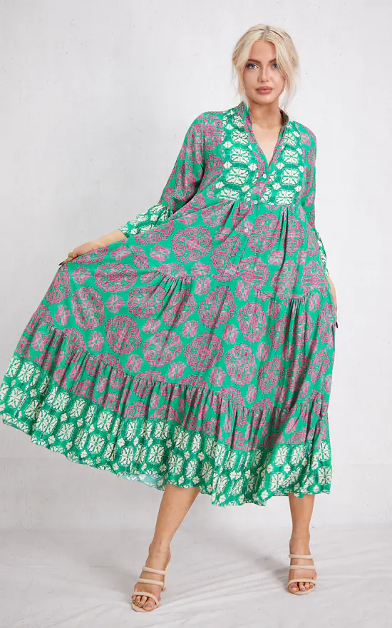 Wholesale π Boutique Store Green & Fuchsia Button Front Maxi Tiered π Dress π€© 3 Wholesale π Boutique Store Green & Fuchsia Button Front Maxi Tiered π Dress π€©