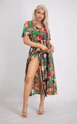 Top 10 😍 Boutique Store Green Multicolour Angle Sleeve Maxi 👗 Dress ⭐