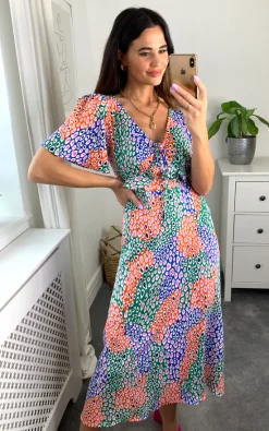 Cheapest 🤩 D.Anna Multicoloured V Neck Maxi 👗 Dress With Frill Detail In Leopard Print 🌟 -Alie Street Shop D.anna Naomi 20.05.2232