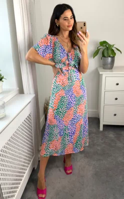 Cheapest 🤩 D.Anna Multicoloured V Neck Maxi 👗 Dress With Frill Detail In Leopard Print 🌟 -Alie Street Shop D.anna Naomi 20.05.2241