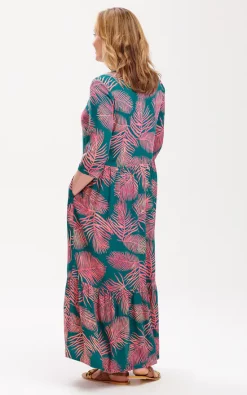 Promo ✨ SUGARHILL BRIGHTON Lauren Batik Smock 👗 Dress Green/ Pink Palm Fronds 😀 -Alie Street Shop D0752 4