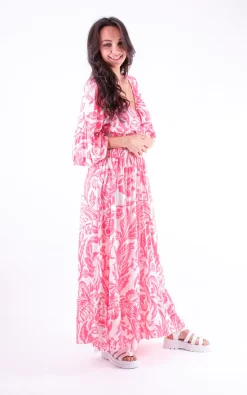 Coupon 👍 Pinstripe Floral Print Ruffle Hem Maxi 👗 Dress In Coral 🥰 -Alie Street Shop DSCF9776