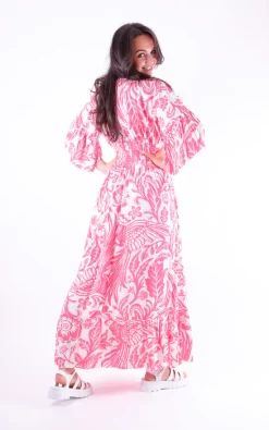 Coupon 👍 Pinstripe Floral Print Ruffle Hem Maxi 👗 Dress In Coral 🥰 -Alie Street Shop DSCF9777