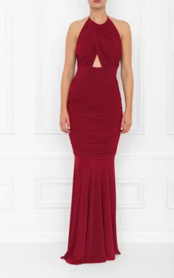 Flash Sale π Honor Gold Erin Bridesmaids Berry Halter Neck Fishtail Cut Out Maxi π Dress π€©