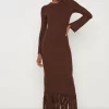 Hot Sale ⌛ Pretty Lavish Francoise Fringed Knit Maxi 👗 Dress Brown 🌟 -Alie Street Shop Francoise Fringed Dress Brown 2591