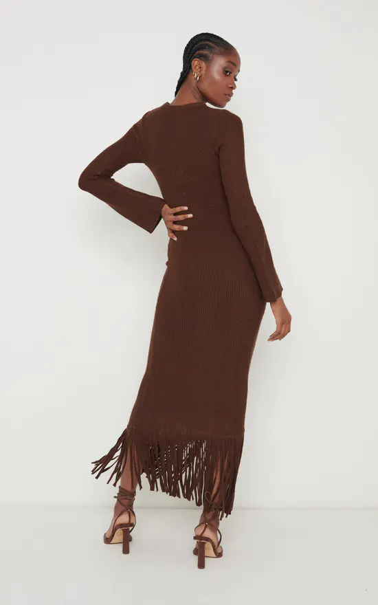Hot Sale β Pretty Lavish Francoise Fringed Knit Maxi π Dress Brown π 5 Hot Sale β Pretty Lavish Francoise Fringed Knit Maxi π Dress Brown π - Image 3