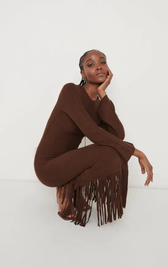 Hot Sale β Pretty Lavish Francoise Fringed Knit Maxi π Dress Brown π 4 Hot Sale β Pretty Lavish Francoise Fringed Knit Maxi π Dress Brown π - Image 2