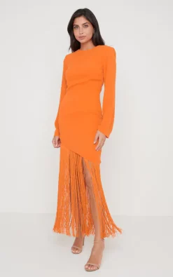 Brand new 🎉 Pretty Lavish Francoise Fringed Maxi 👗 Dress Orange 🎉