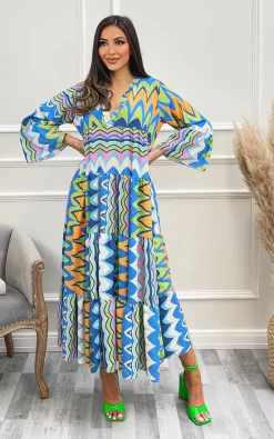 Deals 💯 IKRUSH Astrid Wrap Front Printed 👗 Dress In Blue ❤️