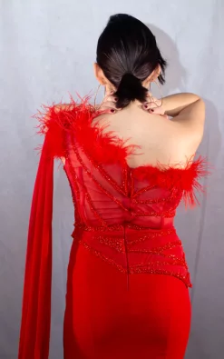 Promo 🤩 Lucky Miami Luxury Feather And Beads Embellished Front Split 👗 Dress 🛒 -Alie Street Shop IMG 6997