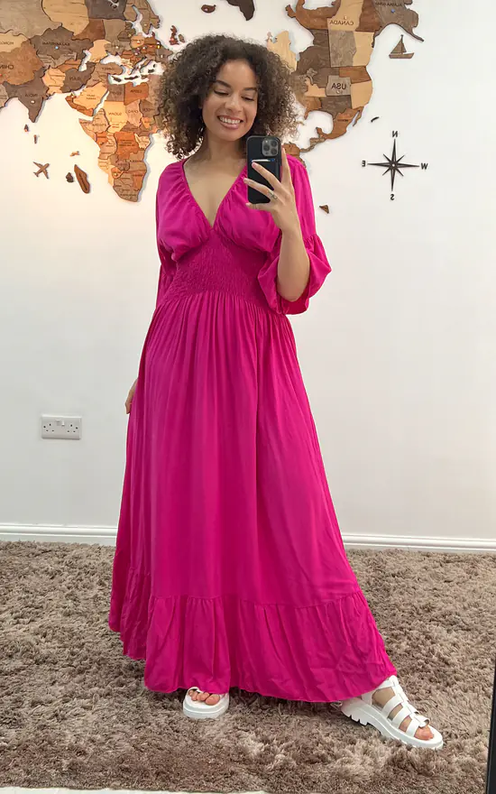 Outlet π Pinstripe Plain Ruffle Hem Maxi π Dress In Hot Pink π€© 3 Outlet π Pinstripe Plain Ruffle Hem Maxi π Dress In Hot Pink π€©