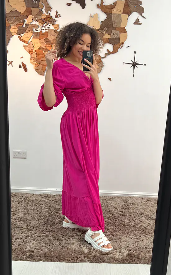 Outlet π Pinstripe Plain Ruffle Hem Maxi π Dress In Hot Pink π€© 4 Outlet π Pinstripe Plain Ruffle Hem Maxi π Dress In Hot Pink π€© - Image 2