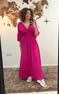 Outlet π Pinstripe Plain Ruffle Hem Maxi π Dress In Hot Pink π€© 8 Outlet π Pinstripe Plain Ruffle Hem Maxi π Dress In Hot Pink π€© -Alie Street Shop IMG 7079 2