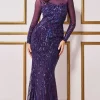 Buy ✔️ Goddiva Long Sleeve Sequin Flame Maxi 👗 Dress In Purple 🎁 -Alie Street Shop JHucRBg6 13070