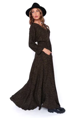 Flash Sale 🛒 James Steward Black & Khaki Print Stone Maxi 👗 Dress 😍
