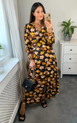 Flash Sale 👏 Joe Browns Glorious Golden Leaves Voluminous Sleeve Black 👗 Dress 😍 -Alie Street Shop Joe browns NAOMI 12 08 2220