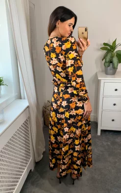 Flash Sale 👏 Joe Browns Glorious Golden Leaves Voluminous Sleeve Black 👗 Dress 😍 -Alie Street Shop Joe browns NAOMI 12 08 2224