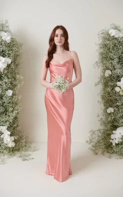 Promo 👏 Pretty Lavish Keisha Maxi Bridesmaid 👗 Dress Matte Apricot Pink 🎉