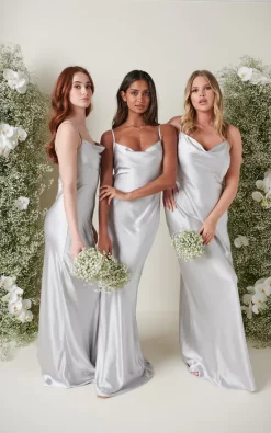 Buy ⌛ Pretty Lavish Keisha Maxi Bridesmaid 👗 Dress Matte Silver ⌛ -Alie Street Shop KESHIA SATIN SILVER 3235