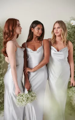 Buy ⌛ Pretty Lavish Keisha Maxi Bridesmaid 👗 Dress Matte Silver ⌛ -Alie Street Shop KESHIA SATIN SILVER 3245