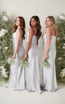 Buy ⌛ Pretty Lavish Keisha Maxi Bridesmaid 👗 Dress Matte Silver ⌛ -Alie Street Shop KESHIA SATIN SILVER 3250