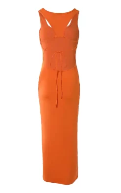 Brand new 💯 De La Creme Fashions Orange Tied Detail Cutout U Neck Maxi 👗 Dress 😀 -Alie Street Shop LZR13788 ORANGE 6