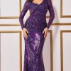 Cheapest ❤️ Goddiva Contrast Sequin Long Sleeve Maxi 👗 Dress In Purple ⭐