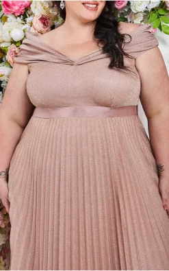 Wholesale 🔔 Goddiva Plus Size Bardot Pleated 👗 Skirt Maxi 👗 Dress In Blush ✔️ -Alie Street Shop NleIjlPl 9974