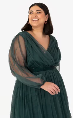 Deals 🎁 Anaya With Love Recycled Curve Emerald Long Sleeve Maxi 👗 Dress ⭐ -Alie Street Shop PL4 2243 1