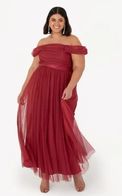 Promo β Anaya With Love Recycled Curve Garnet Bardot Maxi π Dress With Sash Belt π