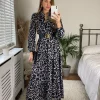 New 😀 Gini London Animal Print Black Long Sleeve Tiered Maxi 👗 Dress ✨