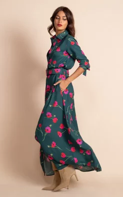 Outlet 🔥 Dancing Leopard Dove 👗 Dress In Poppies On Dark Green 😍 -Alie Street Shop SARAH DoveDressinPoppiesonDarkGreen